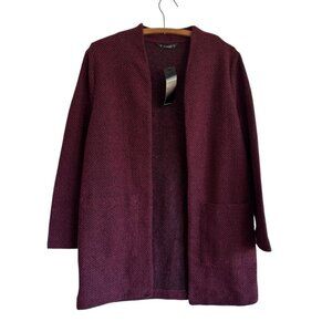 NWT Dunnes Textured Variegated  Burgundy Coat With Pockets Women's Size Small